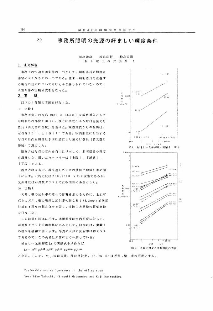 事務所照明の光源の好ましい輝度条件